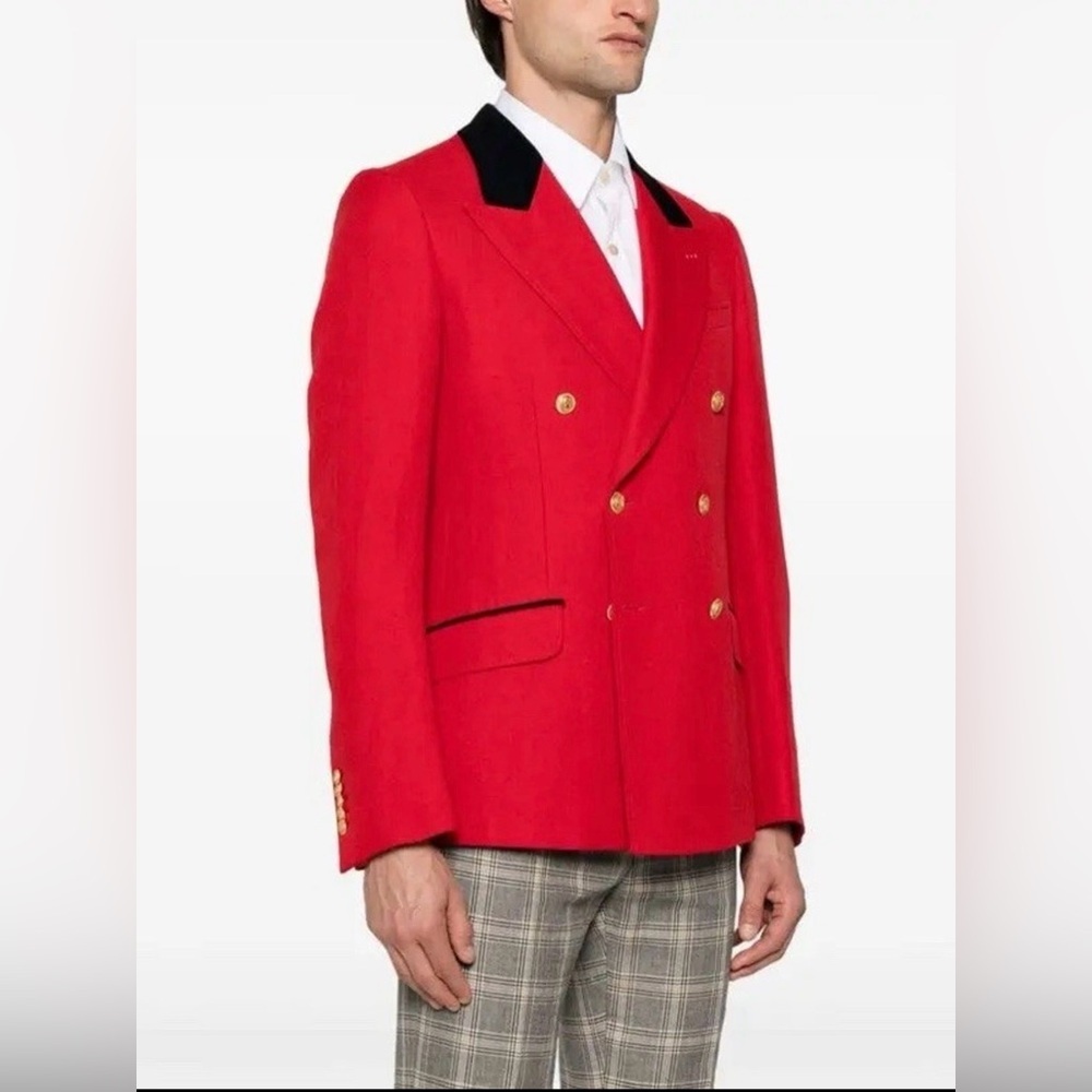 NWT Gucci Wool Linen Double Breast Herringbone Blazer Jacket IT 48 US 38 Formal - Picture 3 of 16